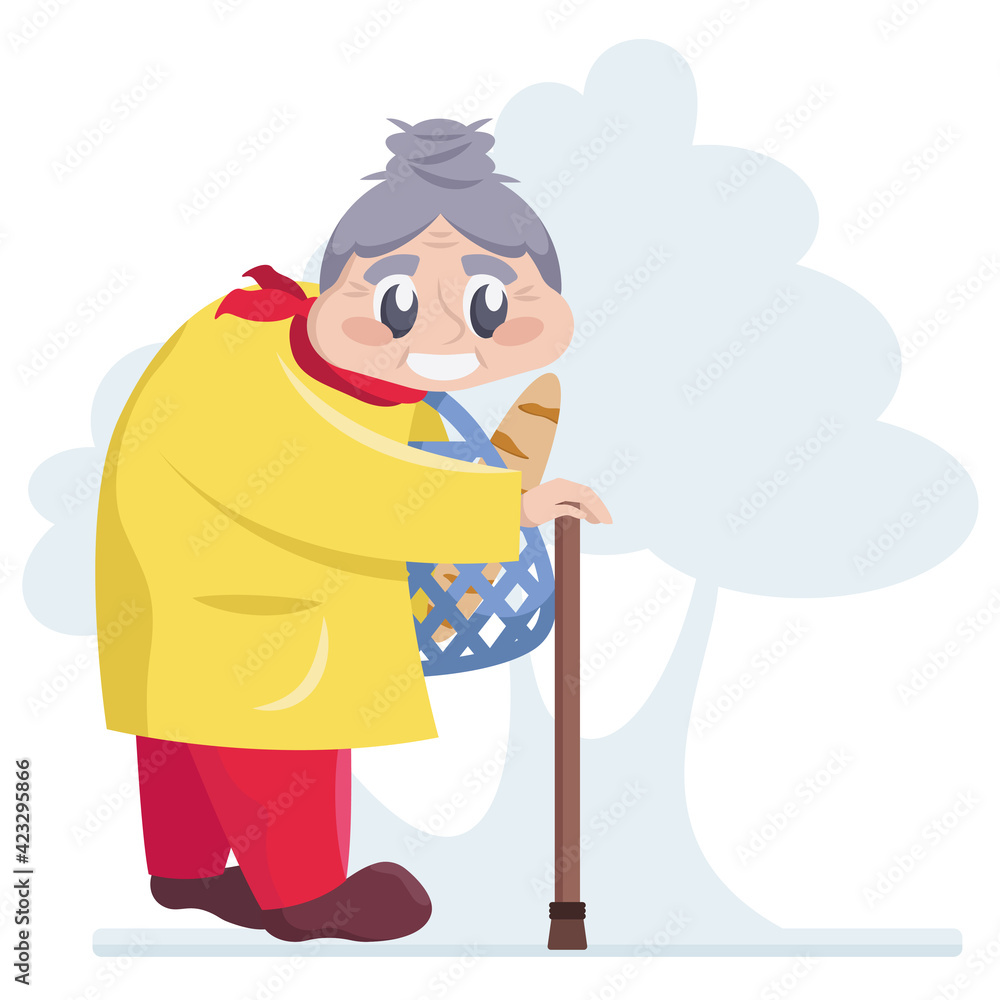 Elderly woman coming back from grocery store. Smiling old female person Elderly woman coming back from grocery store. Smiling old female person