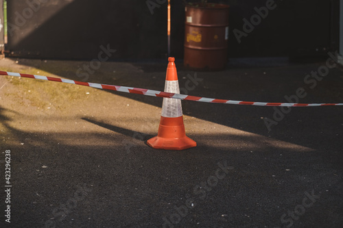Obraz na plátně Orange and white traffic cone at Shepherd's Bush market, London |