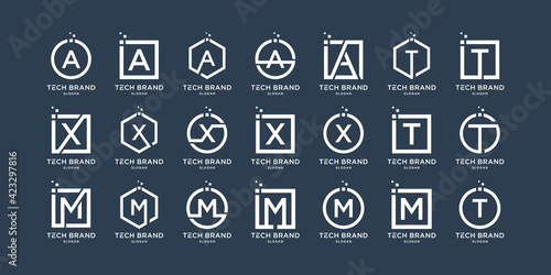 Monogram letter a t x m tech logo design mega collection