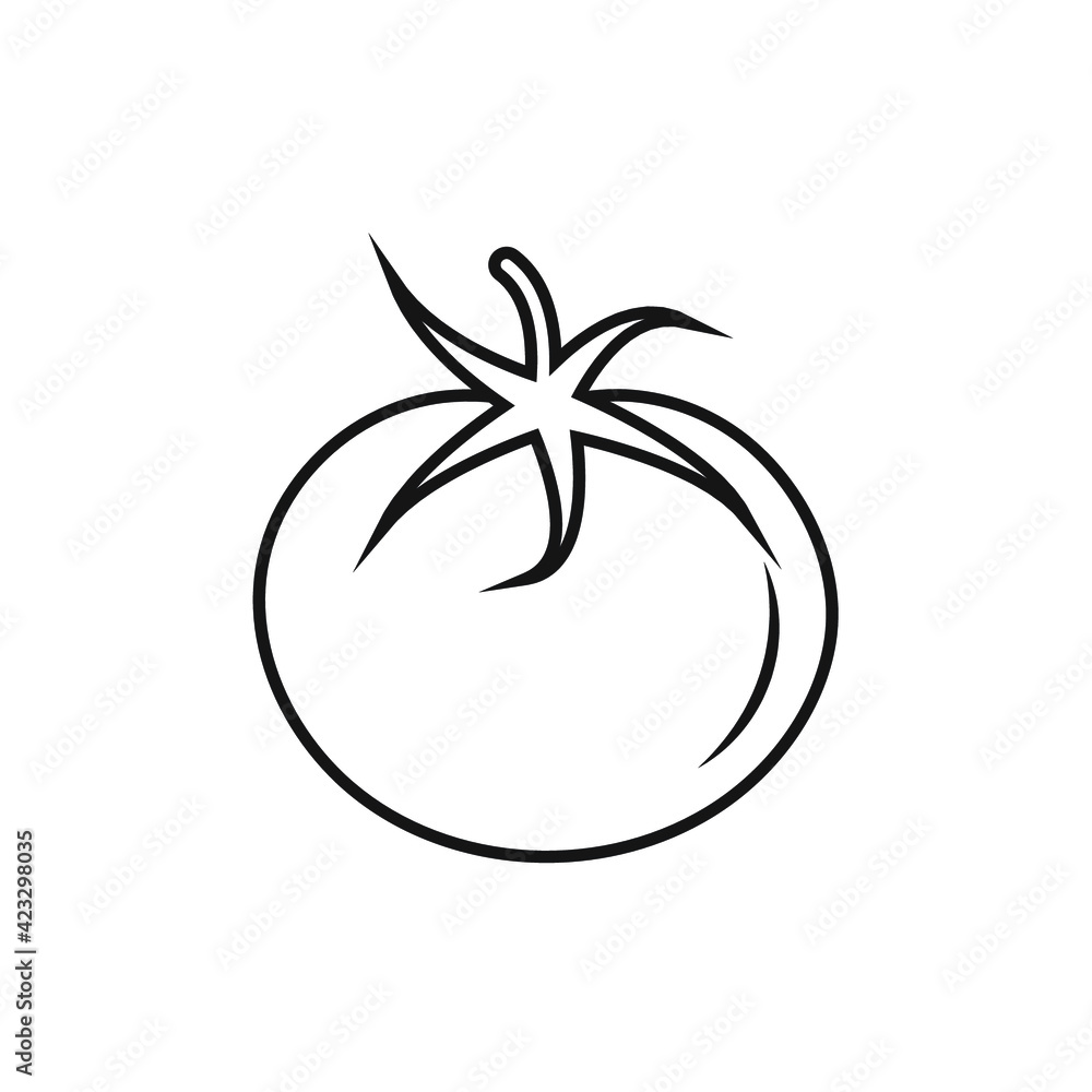 simple vector image drawn by line tomato icon isolated black on white background simple vector image drawn by line tomato icon isolated black on white background