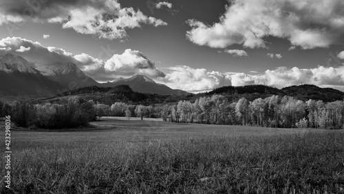 Sky  Mountains and Pastures - Monochrome