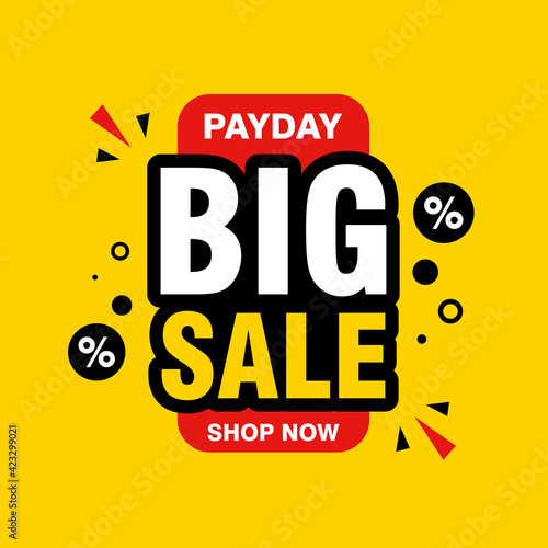 Simple Flat Payday Big Sale Banner with Yellow Background Design, Discount Offer Banner Template Vector for Advertising, Social Media, Web Banner