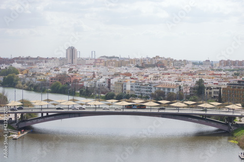 Aerial view of Triana an the river Guadalquivir, Seville, Spain