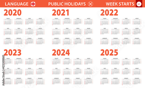 2020-2025 year calendar in Georgian language, week starts from Sunday.