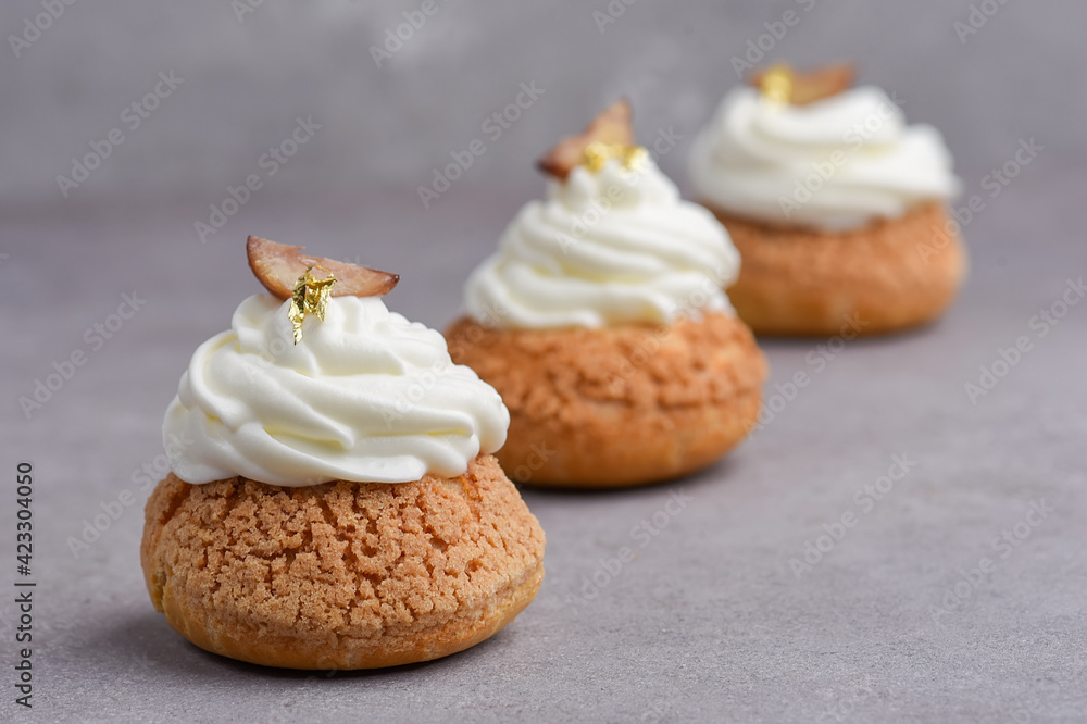 Choux with chestnut filling and chantilly cream Choux with chestnut filling and chantilly cream