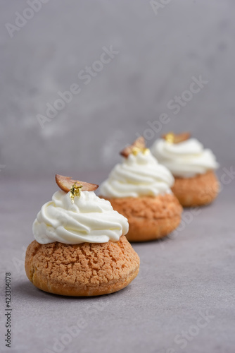 Choux with chestnut filling and chantilly cream
