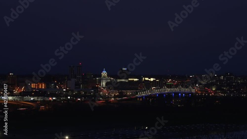 Peoria, IL - March 25, 2021: time-lapse video of early morning commuters driving to and from Peoria, IL using I-74 