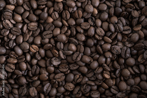 top view of fresh roasted coffee beans background