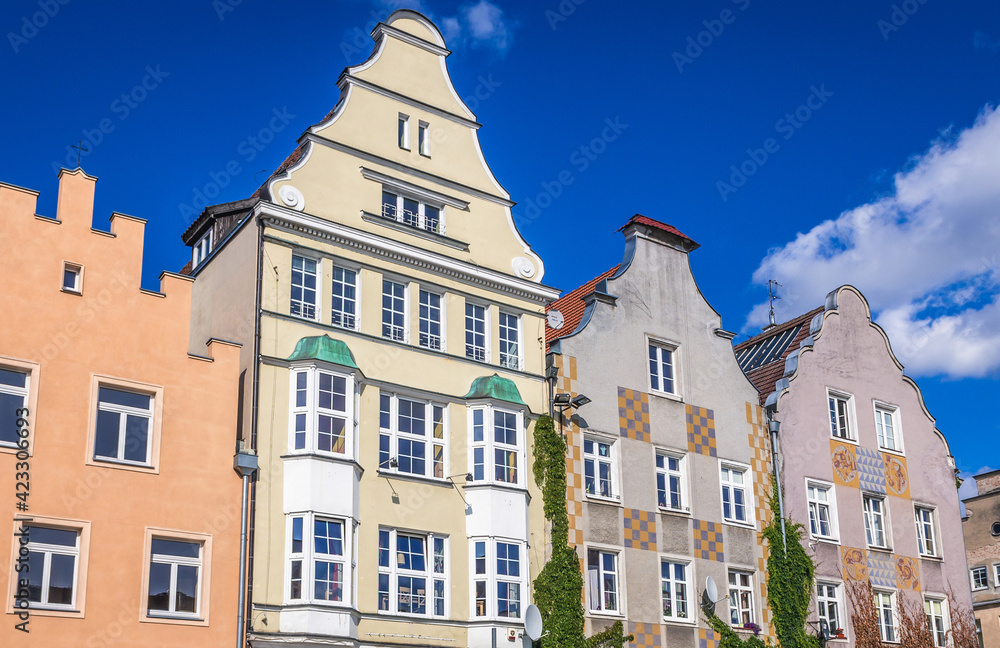 Tenements on the main square of Old Town in Olsztyn city, Poland