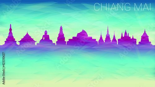Chiang Mai Thailand City Skyline Vector Silhouette. Broken Glass Abstract Geometric Dynamic Textured. Banner Background. Colorful Shape Composition.
