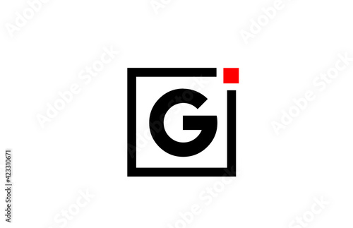 G alphabet letter logo icon in black and white. Company and business design with square and red dot. Creative corporate identity template