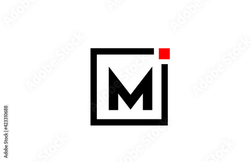 M alphabet letter logo icon in black and white. Company and business design with square and red dot. Creative corporate identity template