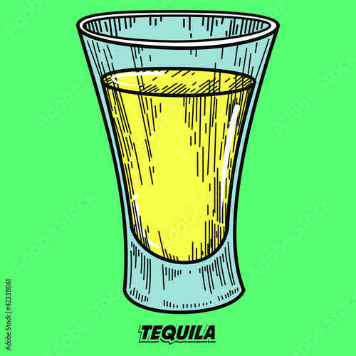shot of tequila cartoon glass line art colorful- illustration vector art