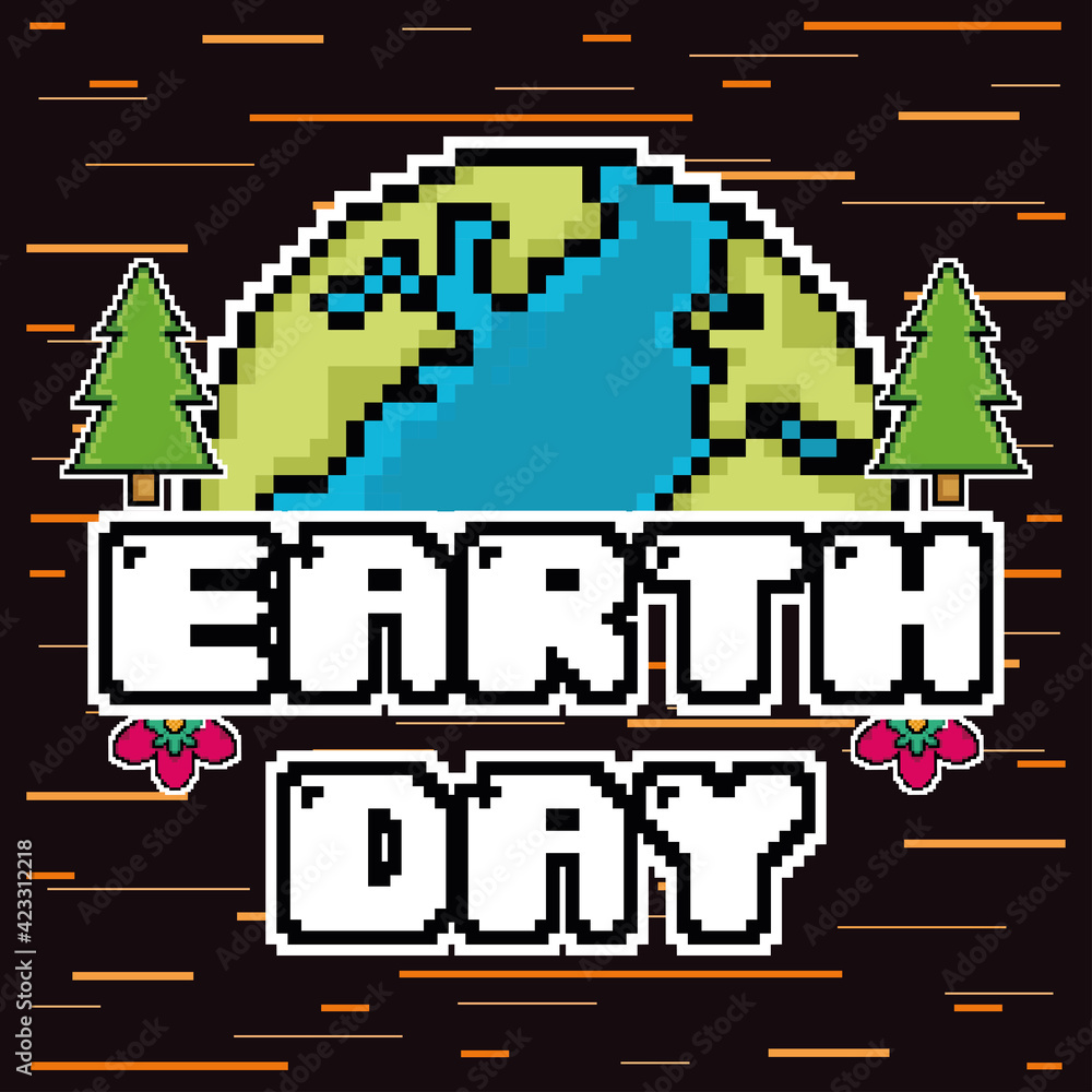 Earth day pixel art with text - Vector illustration Earth day pixel art with text - Vector illustration