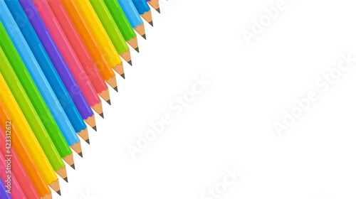 A colorful background of pencils. Vector illustration of pencils for drawing. Drawing courses. Background illustration of pens. 