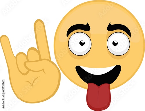 Vector illustration of emoticon making heavy metal gesture and sticking out his tongue