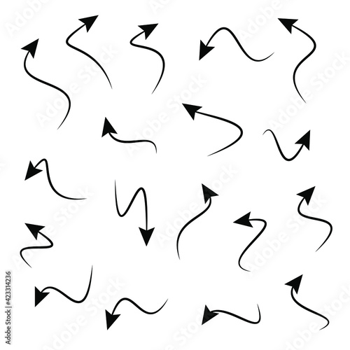 Set of rough hand drawn, handmade elements arrows, waypoints isolated on white background EPS Vector