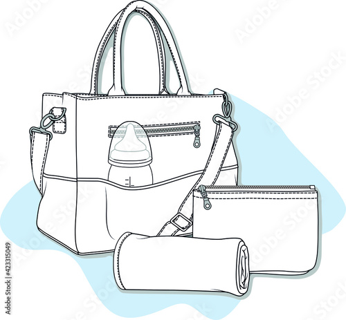 BABY care bag design template vector flat sketch