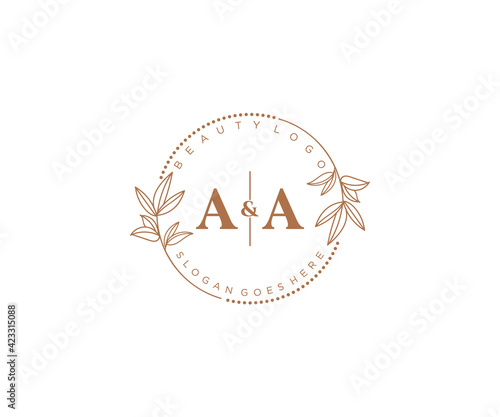 initial AA letters Beautiful floral feminine editable premade monoline logo suitable for spa salon skin hair beauty boutique and cosmetic company.