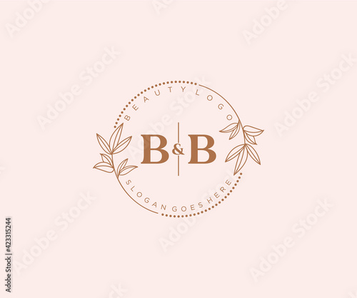 initial BB letters Beautiful floral feminine editable premade monoline logo suitable for spa salon skin hair beauty boutique and cosmetic company.