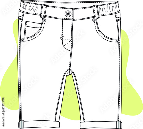 BABY PANTS design fashion flat sketch. Baby clothing vector illustration