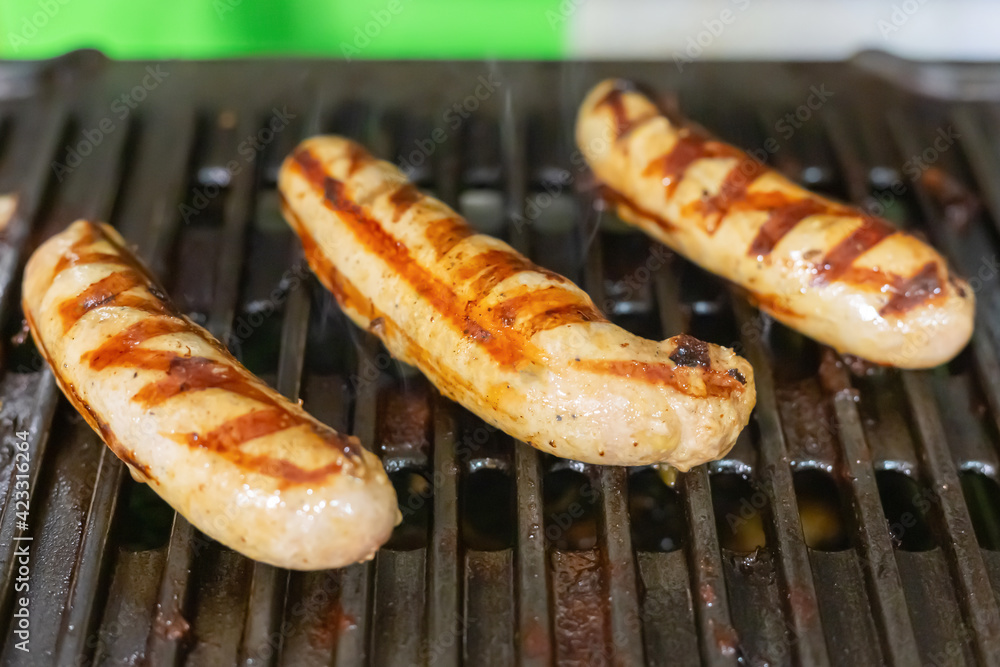 Munich white fried sausages grilled, lie parallel to each other Munich white fried sausages grilled, lie parallel to each other
