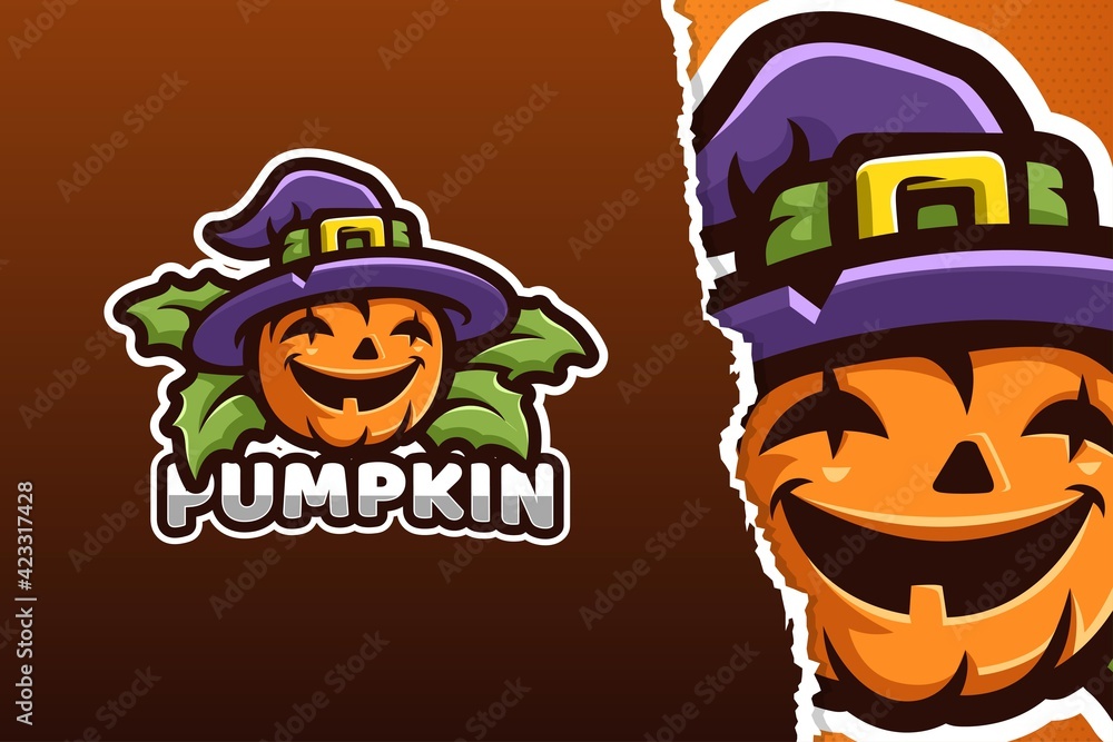 Orange Pumpkin Halloween Mascot Logo Template