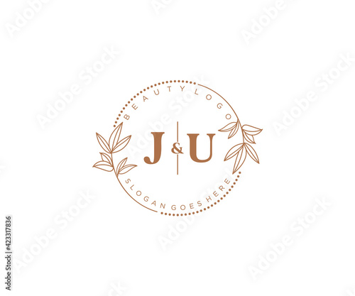 initial JU letters Beautiful floral feminine editable premade monoline logo suitable for spa salon skin hair beauty boutique and cosmetic company.