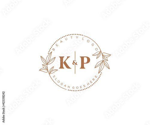 initial KP letters Beautiful floral feminine editable premade monoline logo suitable for spa salon skin hair beauty boutique and cosmetic company.