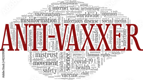 Anti-vaxxer vector illustration word cloud isolated on a white background.