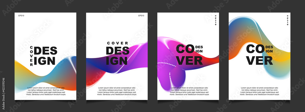 Fototapeta premium Set of trendy gradient cover design abstract background template with dynamic soft colorful and wavy fluid shapes. Vector a4 layout can use modern poster, flyer, annual report, book, presentation