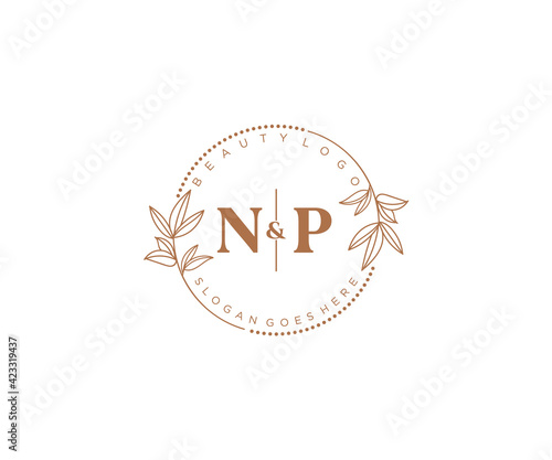 initial NP letters Beautiful floral feminine editable premade monoline logo suitable for spa salon skin hair beauty boutique and cosmetic company.
