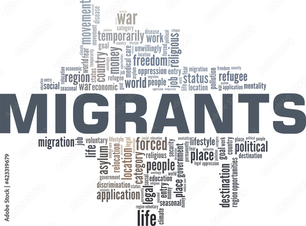 Migrants vector illustration word cloud isolated on a white background.