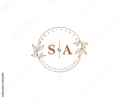 initial SA letters Beautiful floral feminine editable premade monoline logo suitable for spa salon skin hair beauty boutique and cosmetic company.