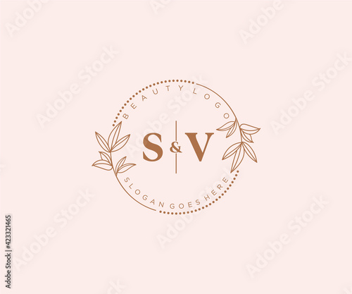 initial SV letters Beautiful floral feminine editable premade monoline logo suitable for spa salon skin hair beauty boutique and cosmetic company.