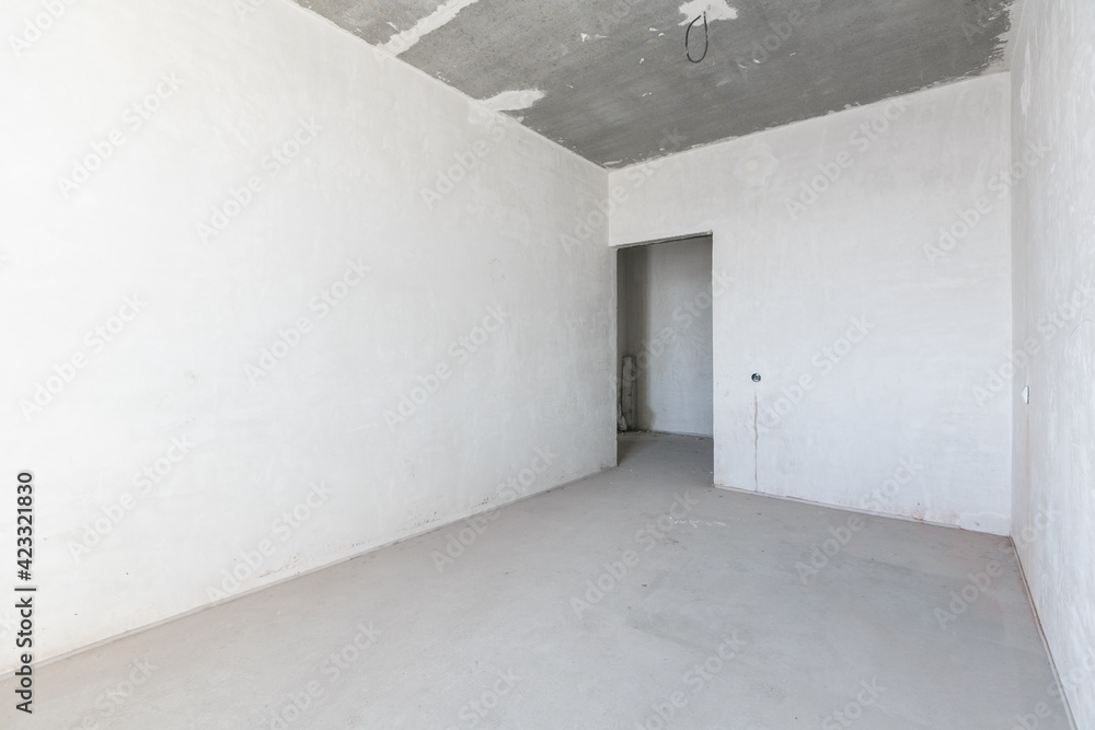 Obraz premium interior of the apartment without decoration in gray colors. rough finish