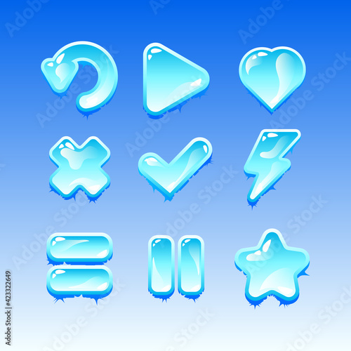 collection set of game ui freeze ice icon signs for gui asset elements vector illustration