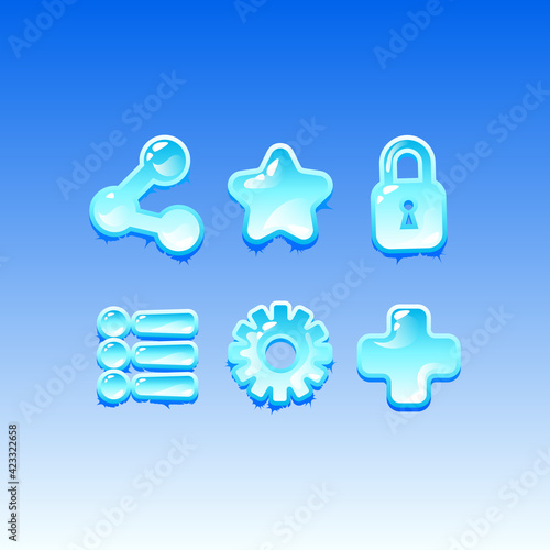 set of game ui freeze ice icon signs for gui asset elements vector illustration