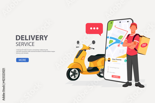 Delivery food service courier and scooter shipping with a mobile smart phone