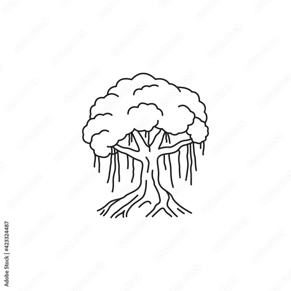 Line drawing banyan tree vector illustration Stock Vector  Adobe Stock