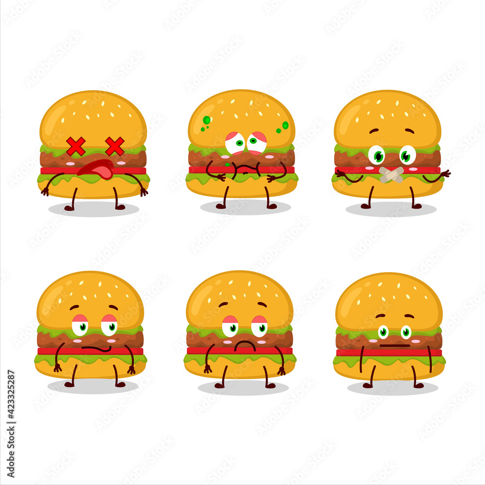 Hamburger cartoon in character with nope expression Hamburger cartoon in character with nope expression