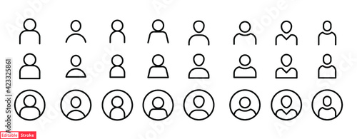 Set of user and avatar line icon. Simple outline style. Human, login, person, man, people, neutral, single, head concept for web design. Vector illustration isolated. Editable stroke EPS 10.