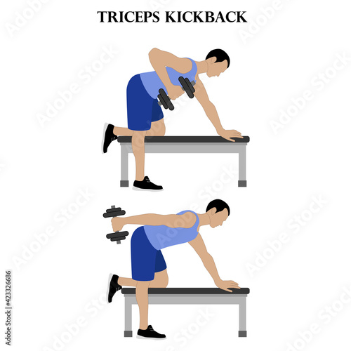 Triceps kickback exercise strength workout vector illustration