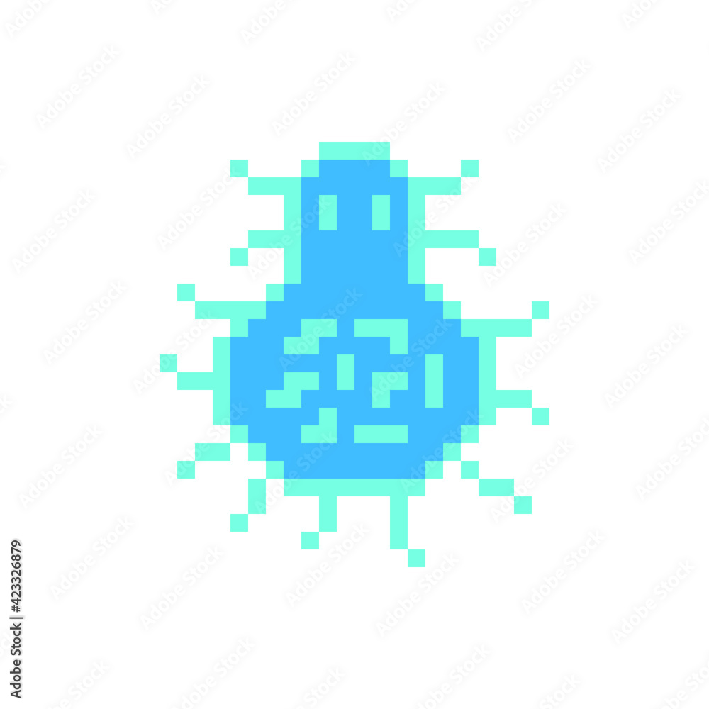 Bacteria pixel art icon. Bacterium or microbe sign. Micro organisms, virus, germs and bacilli. Medicine infection symbol. Observation in the microscope. Isolated vector illustration. Design for logo. Bacteria pixel art icon. Bacterium or microbe sign. Micro organisms, virus, germs and bacilli. Medicine infection symbol. Observation in the microscope. Isolated vector illustration. Design for logo.