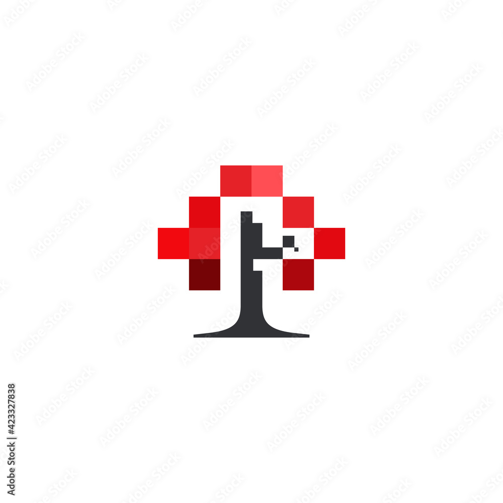 Obraz premium digital mapple tree logo template with pixels image as it's leaves design vector