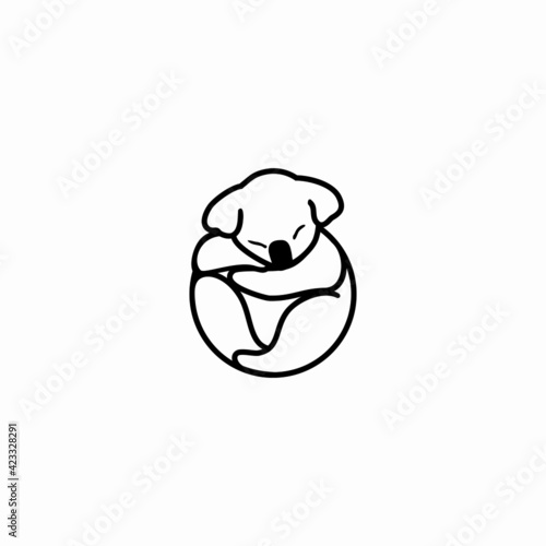 Cute koala cartoon icon logo in outline style, vector illustration 