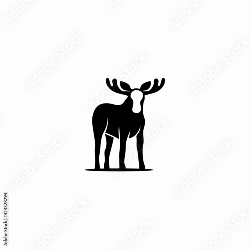 Vector illustration of a black silhouette of an elk. 
Isolated white background.