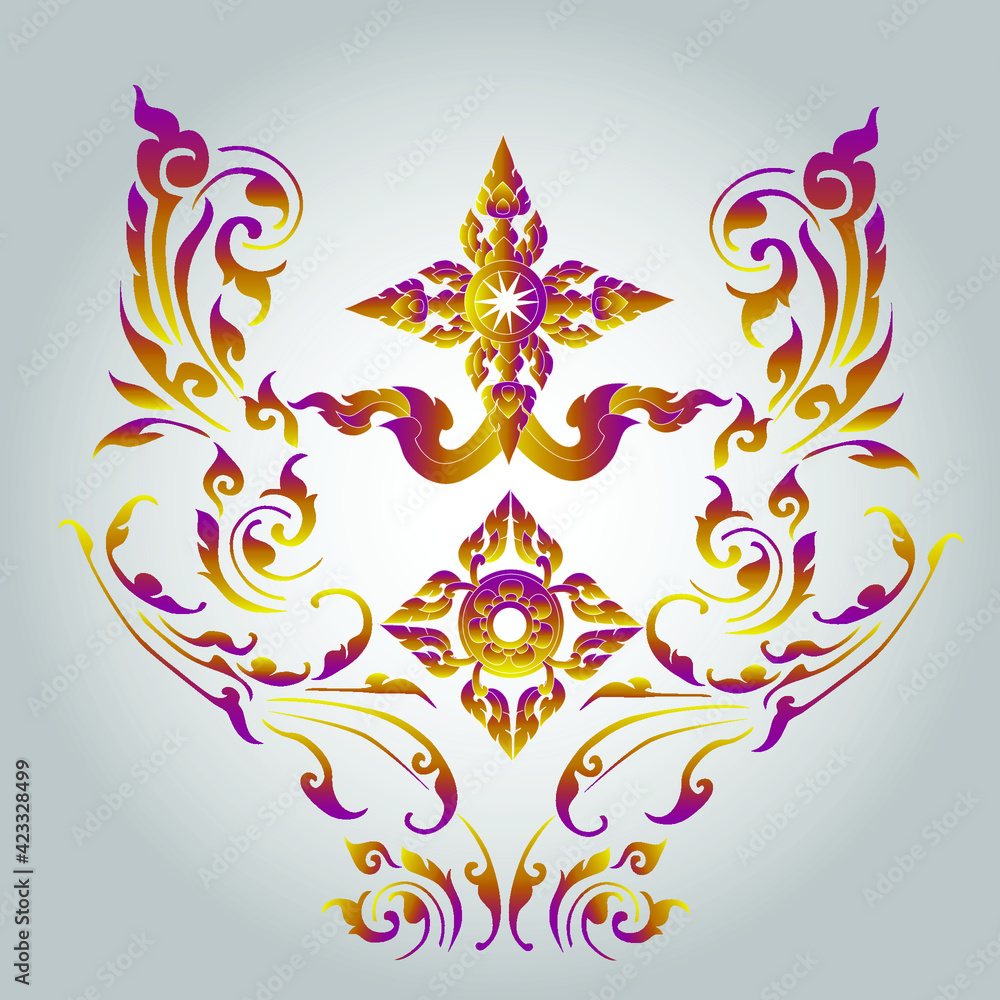 Fototapeta premium Vector illustration. Thai art pattern or Line Thai background wallpaper design texture.