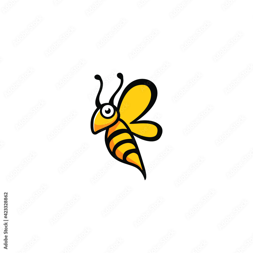 Vector illustartion of bee logo and design template or badge. 
Organic and eco honey label