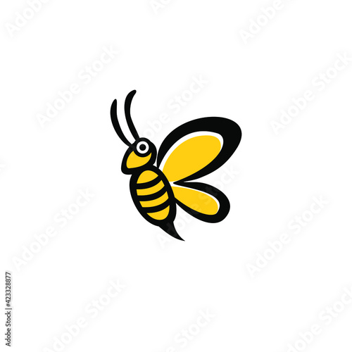 Vector illustartion of bee logo and design template or badge. 
Organic and eco honey label